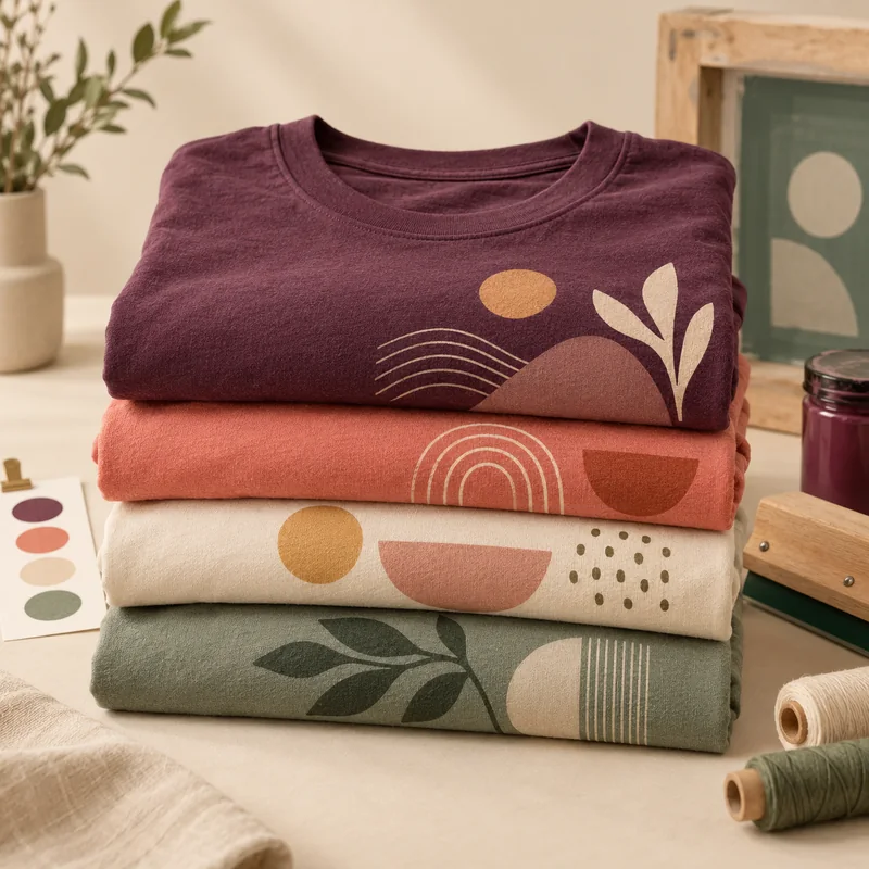Stack of colorful custom graphic tees
